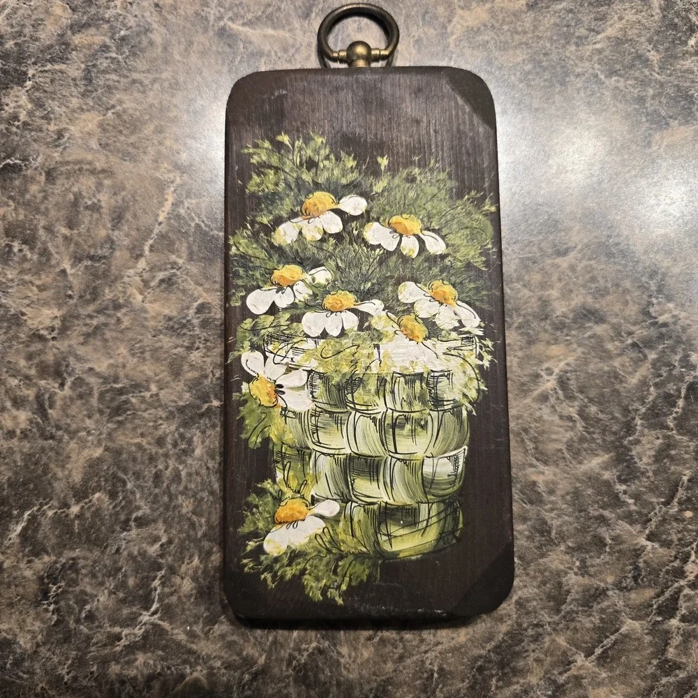 Vintage 1976 Hand Painted Daisies on‎ Wood Plaque Signed S. Perry – Rustic...